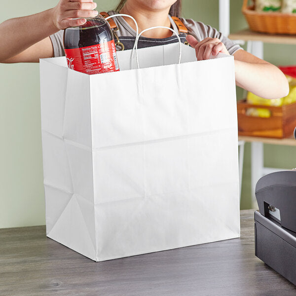 Choice 14" x 10" x 15 3/4" Natural Kraft Paper Customizable Shopping Bag with Handles - 200/Case