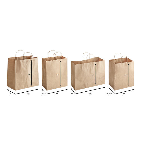 Choice 13" x 7" x 13" Natural Kraft Paper Customizable Shopping Bag with Handles - 250/Case