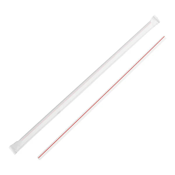 Jumbo Straw Paper Wrapped 10.25" White w/ Red Stripe