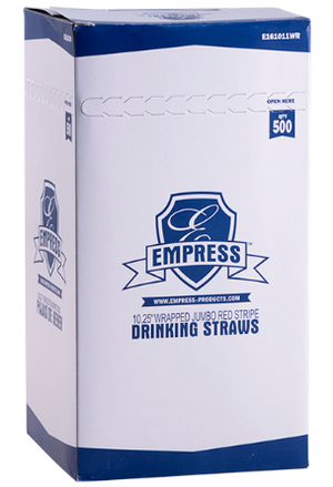 Jumbo Straw Paper Wrapped 10.25" White w/ Red Stripe Boxed
