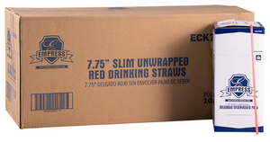 Semi Slim Straw / Stirrer Unwrapped 7.75" Red