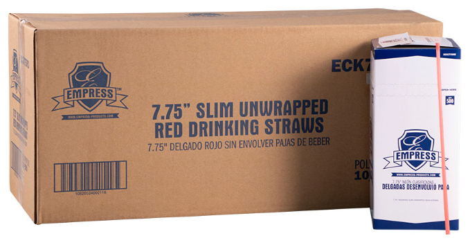 Semi Slim Straw / Stirrer Unwrapped 7.75" Red